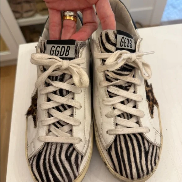 Golden Goose White and Black Zebra Print Sneakers - Picture 2 of 7